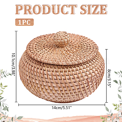 Woven Rattan Round Storage Box with Lid&nbsp;AJEW-WH0609-889