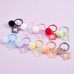 10Pcs 10 Colors Star with Round Alloy & Villus Keychains&nbsp;KEYC-BBC0001-20A