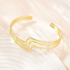 Brass 3 Wavy Line Open Cuff Bangles for Women&nbsp;KK-CBA5A76-02G