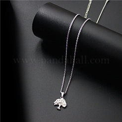 304 Stainless Steel Tree of Life Pendant Box Chain Necklaces for Women&nbsp;WG20AFF-01