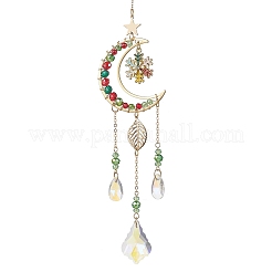 Brass Moon & Alloy Enamel  Snowflake Hanging Suncatchers&nbsp;HJEW-TA00410