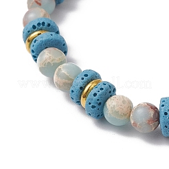 Natural Lava Rock & Synthetic Aqua Terra Jasper & Natural Aquamarine Beads Strethch Bracelets&nbsp;BJEW-JB11666-03