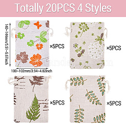 20Pcs 4 Styles Polycotton(Polyester Cotton) Printed Packing Pouches Drawstring Bags&nbsp;ABAG-TA0002-10