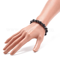 Natural Lava Rock & Synthetic Hematite Beaded Stretch Bracelet&nbsp;BJEW-JB08456