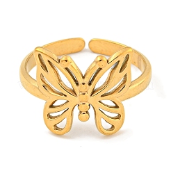 Ion Plating(IP) 304 Stainless Steel Butterfly Open Cuff Ring for Women&nbsp;RJEW-A043-21G