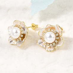 Brass Micro Pave Cubic Zirconia Enamel Stud Earrings&nbsp;CU-CBABA66-12B-G