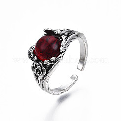 Flower of Life with Half Round Beads Open Cuff Ring&nbsp;RJEW-T009-49AS