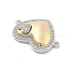 Rack Plating Brass Clear Cubic Zirconia Wing Heart Connector Charms&nbsp;KK-Q017-32G