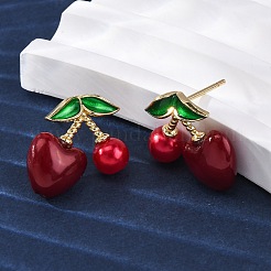 Cherry Brass ABS Plastic Pearl Stud Earrings&nbsp;EJEW-U062-04A-G