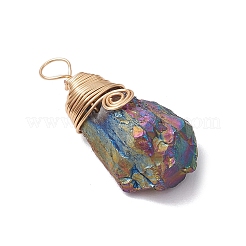 Electroplated Raw Natural Quartz Crystal Copper Wire Wrapped Pendants&nbsp;PALLOY-JF03426-01
