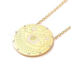 304 Stainless Steel Flat Round Pandant Necklace for Women&nbsp;NJEW-O126-01G-01