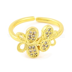 Butterfly Brass Micro Pave Clear Cubic Zirconia Open Cuff Rings for Women&nbsp;RJEW-U003-08G
