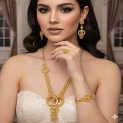 Elegant Alloy Hollow Round Bracelets & Earrings & Necklaces & Rings Sets for Women&nbsp;PV6964