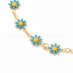 Golden Brass Flower Enamel Links Anklets&nbsp;AJEW-AN00333-02