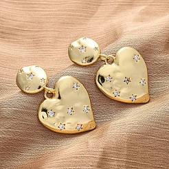 Heart Brass Micro Pave Clear Cubic Zirconia Dangle Stud Earrings&nbsp;EJEW-R025-24G
