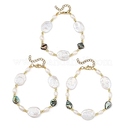 Natural Baroque Keshi Pearl Oval & Paua Shell & Freshwater Pearl Beaded Bracelets&nbsp;BJEW-JB14337