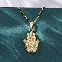 Hamsa Hand 304 Stainless Steel Pendant Necklaces&nbsp;NJEW-H059-01G