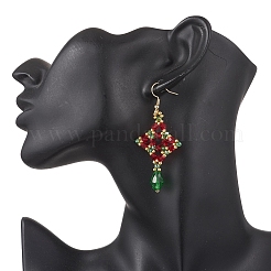 304 Stainless Steel Rhombus with Teardrop Dangle Earrings&nbsp;EJEW-MZ00620-02