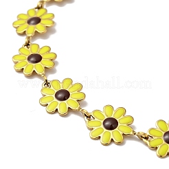Yellow Enamel Daisy Flower Link Chain Necklace&nbsp;NJEW-C037-01G
