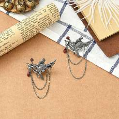 2Pcs Gothic Style Crow with Rose Alloy Rhinestone Hanging Chain Brooches&nbsp;JEWB-CJ0003-45