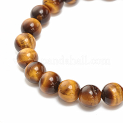 Natural Tiger Eye Round Beaded Stretch Bracelet with Bullet Shape Charm&nbsp;BJEW-JB08310-02