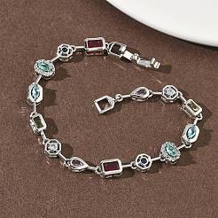 Brass Micro Pave Colorful Cubic Zirconia Link Chain Bracelets&nbsp;BJEW-G764-04P