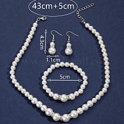 Round ABS Plastic Imitation Pearl Beaded Necklaces & Dangle Earring & Bracelets Sets&nbsp;FS-WG32AE8-01