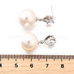 925 Sterling Silver Clear Cubic Zirconia Heart with Round Dangle Stud Earrings&nbsp;EJEW-L300-05P