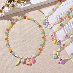 Acrylic Charm Necklace with Round Beaded Chains for Women&nbsp;NJEW-JN04165