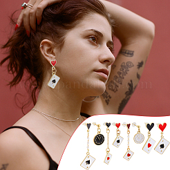 4 Pairs 4 Styles Creative Poker Ace Alloy Enamel Dangle Earrings for Women&nbsp;EJEW-UN0002-50