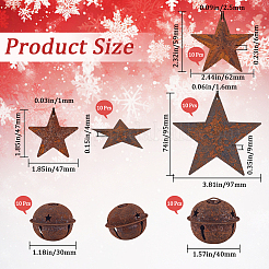 50Pcs 5 Styles Rust Iron Bell with Star Pendants&nbsp;IFIN-CN0001-02