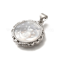 Brass with Natural Shell Carved Pendants&nbsp;KK-Z091-04P-02