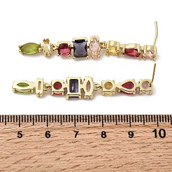 Rectangle Brass Micro Pave Cubic Zirconia Dangle Stud Earrings&nbsp;EJEW-Z153-01G-02