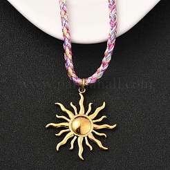 304 Stainless Steel Sun Pendant Braided Polyester Cord Necklaces for Women&nbsp;NJEW-F349-01G
