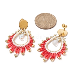 Handmade Glass Seed Beads Teardrop Stud Earrings&nbsp;EJEW-MZ00293-01