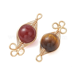 7Pcs 7 Colors Natural Mixed Gemstone Herringbone Wire-Wrapped Pendants&nbsp;PALLOY-JF05188
