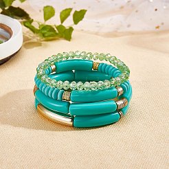 4Pcs 4 Style Acrylic Chunky Curved Tube Stretch Bracelet Sets&nbsp;BJEW-SW00074-07