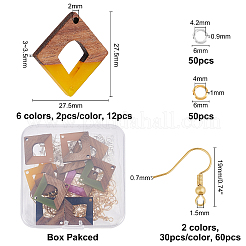 DIY 6 Pairs Rhombus Resin & Walnut Wood Earring Makings&nbsp;DIY-FH0001-94