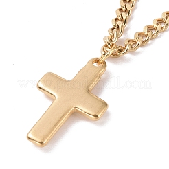 PVD Vacuum Plating 304 Stainless Steel Double Chains Multi Layered Necklace with Cross Charm for Women&nbsp;STAS-E155-12G