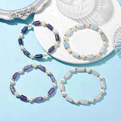 Column Natural Mixed Gemstone & Pearl Beaded Stretch Bracelet&nbsp;BJEW-JB10068