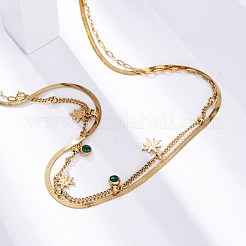 304 Stainless Steel Rhinestone Double Layered Necklaces&nbsp;NJEW-U026-03G