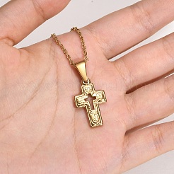 Stainless Steel Cross Pendant Cable Chain Necklaces for Women&nbsp;PW-WG067D3-01