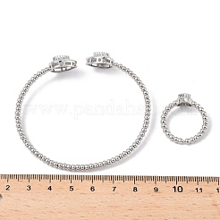 Teardrop Brass Micro Pave Cubic Zirconia Cuff Bangles & Rings Sets for Women&nbsp;SJEW-R002-04P-01