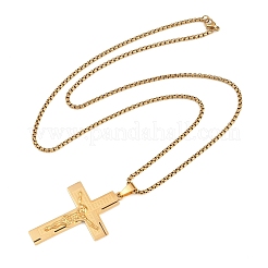 Religion 201 Stainless Steel Jesus Cross Pendant 304 Stainless Steel Box Chain Necklaces&nbsp;SA-H003-05G