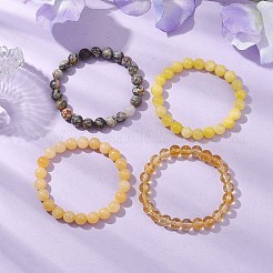 4Pcs Constellation 8mm Round Natural Topaz Jade & Dyed Yellow Jade & Picasso Jasper&nbsp;BJEW-JB10637