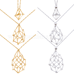 2 Sets 2 Colors 304 Stainless Steel Cuboid Link Chain Macrame Pouch Empty Stone Holder Necklace Making&nbsp;NJEW-BBC0001-40