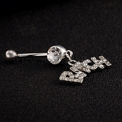 Platinum Plated Piercing Jewelry Brass Cubic Zirconia Navel Ring Navel Ring Belly Rings&nbsp;AJEW-EE0001-07
