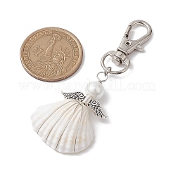 4Pcs 4 Styles Angel Alloy & Wire Wrapped Natural Shell Pendant Decorations&nbsp;HJEW-JM02017
