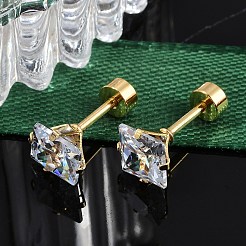 Square Glass Ear Fake Plugs&nbsp;EJEW-H105-24G-D