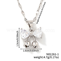 Brass Pave Clear Cubic Zirconia Bowknot Pendant Necklaces&nbsp;RA0776-1